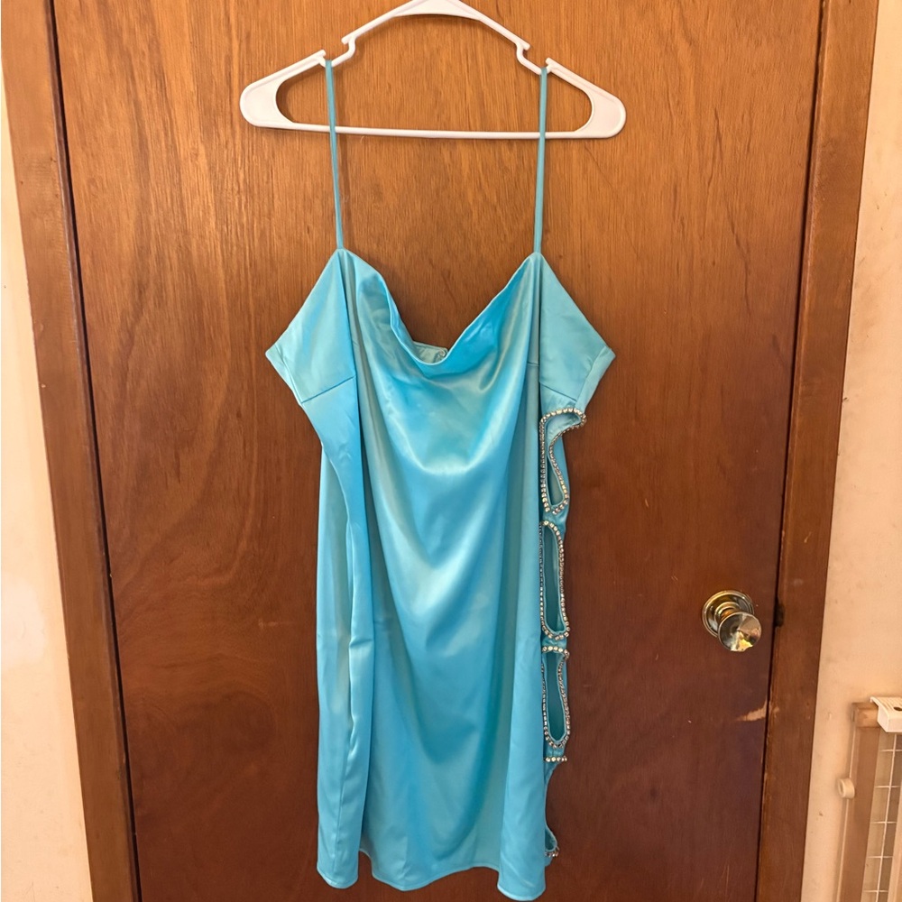 Elegant Blue Satin Dress with Beaded Detail size 3x